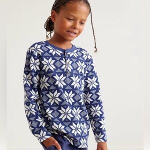 Hanna Anderson Top Kids Printed Thermal Henley 100% Cotton Geo Knit Casual US 8
